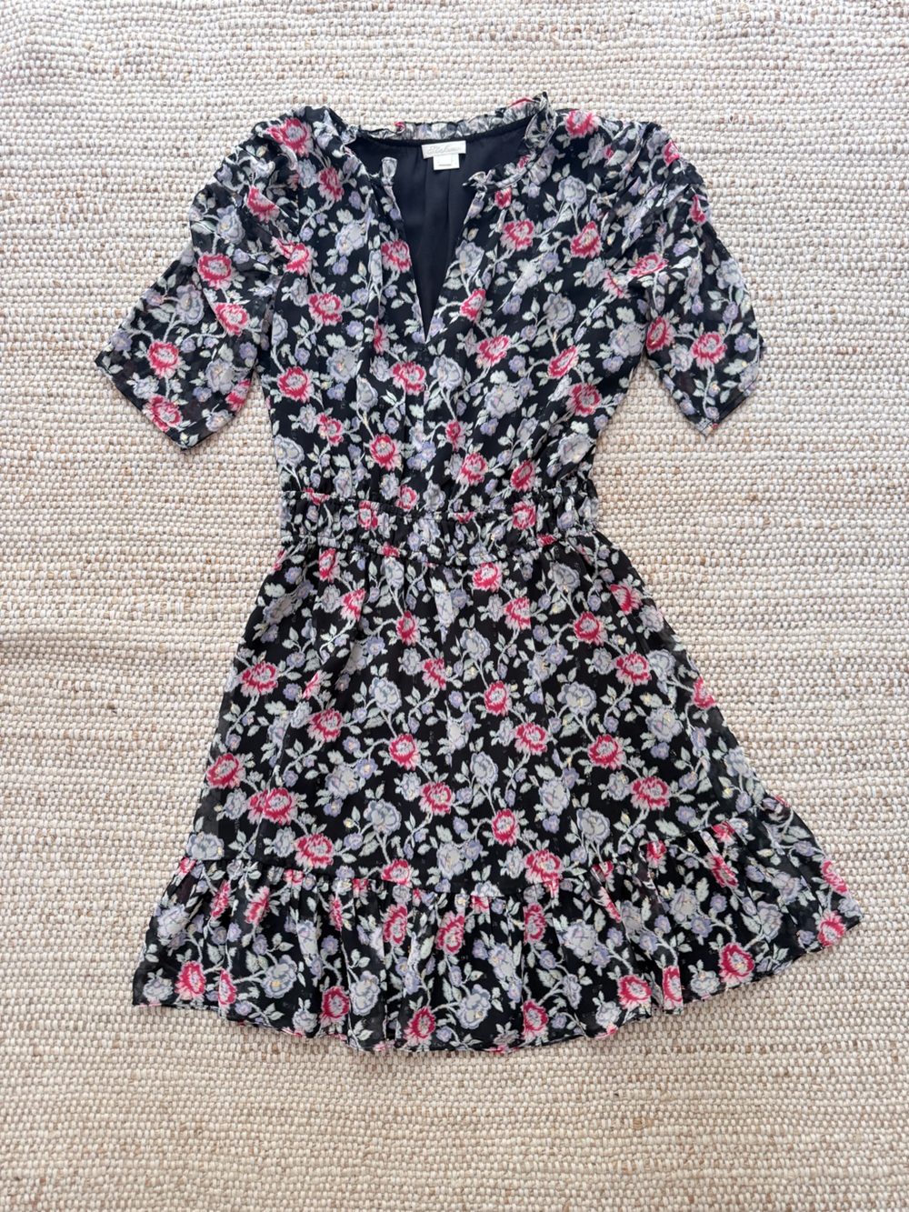 Shoshanna Floral Metallic Chiffon Ruffle Mini Dress Black Size 2